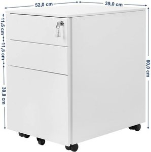 SONGMICS OFC60WT Rollcontainer weiß mit 3 Schubladen und Schloss small 3