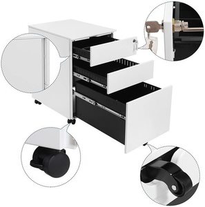 SONGMICS OFC60WT Rollcontainer weiß mit 3 Schubladen und Schloss small 5