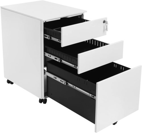 Prüfen SONGMICS OFC60WT Rollcontainer weiß mit 3 Schubladen und Schloss