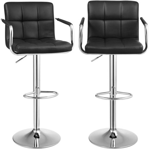 Prüfen Songmics LJB93B Barstühle, 2er-Set, schwarzes Kunstleder, höhenverstellbar 95–115 cm