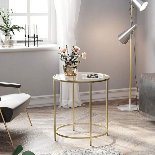Prüfen Runder Glas-Beistelltisch VASAGLE BARIS LGT20G goldfarben 50 cm