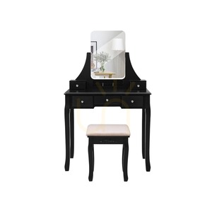 VASAGLE RDT25BK Schminktisch schwarz mit Spiegel, Hocker und 5 Schubladen small 7