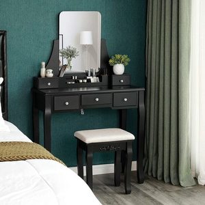 VASAGLE RDT25BK Schminktisch schwarz mit Spiegel, Hocker und 5 Schubladen small 1