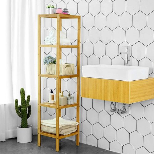 Prüfen SONGMICS Bambusregal mit 5 Ablagen 33x33x146 cm BCB55Y