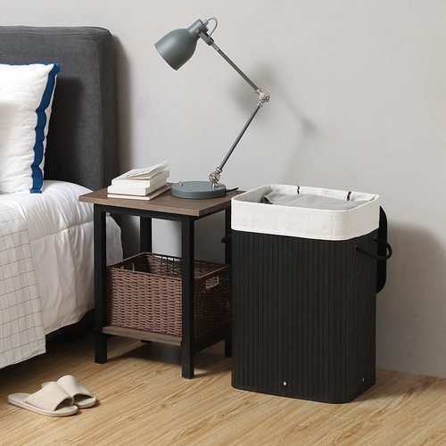 Prüfen Wäschekorb Songmics Bambus Faltbar mit Deckel und Wäschesack 72 l 40x60x30 cm Schwarz LCB10B