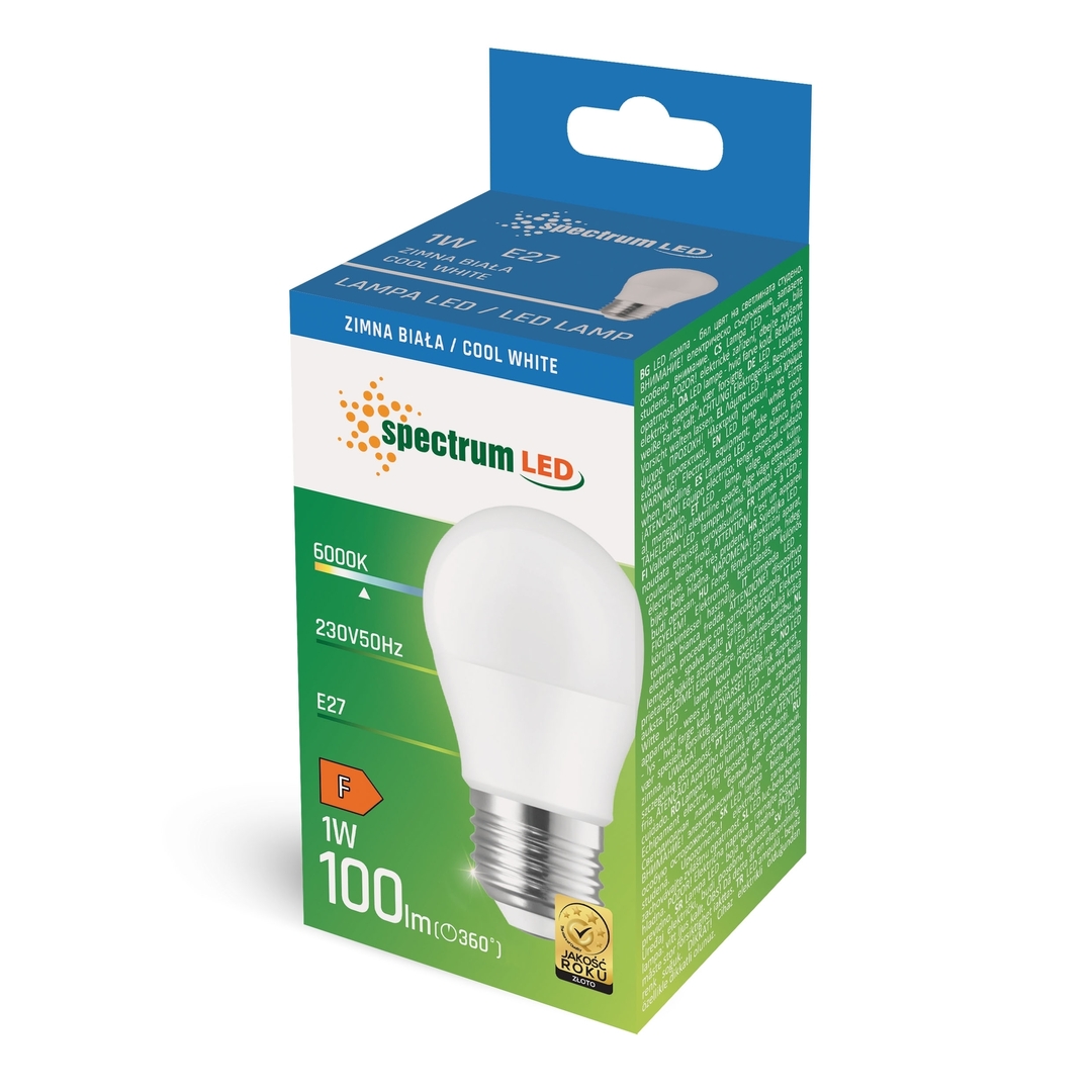 Aussicht LED-Kugel E-27 230 V 1 W Cw-Spektrum LED-Kugel E-27 230 V 1 W Cw-Spektrum