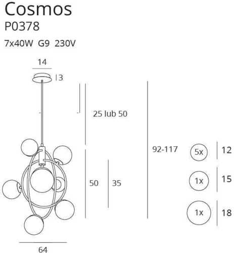 Prüfen Pendelleuchte Max Light Cosmos P0378 Gold 7-flammig Glas Metall 64 cm