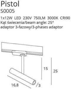 Schienenstrahler Max Light PISTOL S0005 weiß LED 12W 3000K small 2