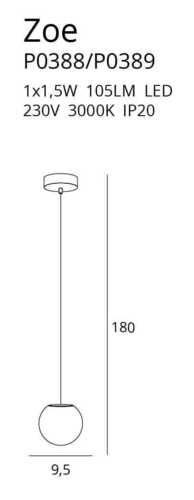 Prüfen Pendelleuchte Max Light Zoe P0389 Gold Glas Edelstahl 9,5 cm LED 3000K