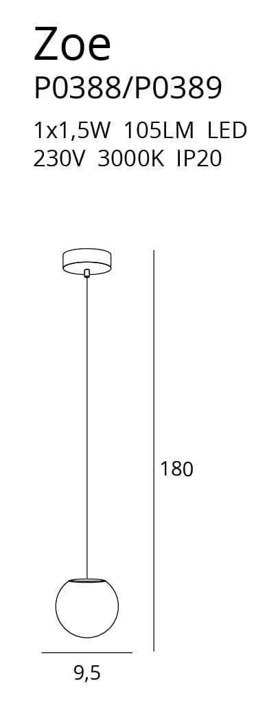 Aussicht Pendelleuchte Max Light Zoe P0389 Gold Glas Edelstahl 9,5 cm LED 3000K Pendelleuchte Max Light Zoe P0389 Gold Glas Edelstahl 9,5 cm LED 3000K
