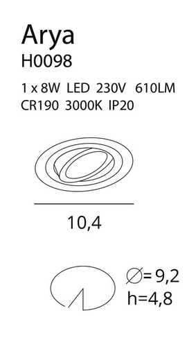 Prüfen Einbauleuchte Max Light ARYA H0098 weiß 92 mm 8W 3000K dimmbar