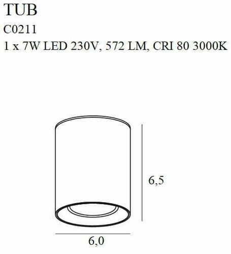 Prüfen Plafond Max Light Tub C0211 schwarz rund LED 7W 6 cm