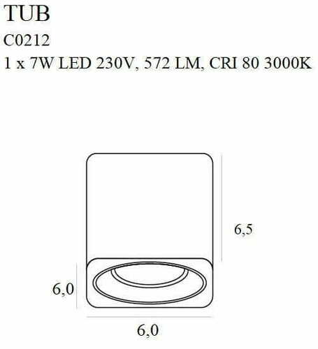 Prüfen Plafond Max Light Tub C0212 schwarz LED 7W 3000K 6x6 cm