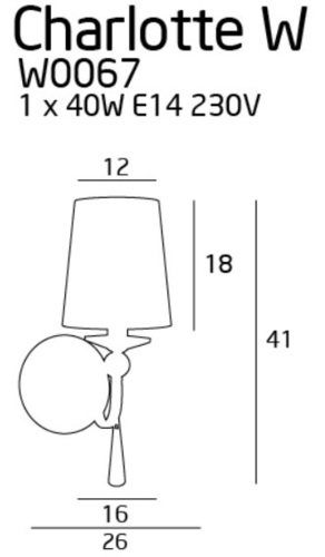 Prüfen Wandleuchte Max Light Charlotte Chrom Metall Glas Stoff 41x26 cm W0067
