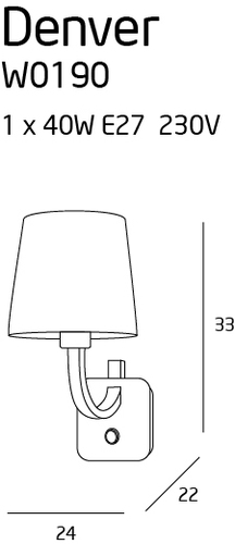 Prüfen Wandlampe Max Light Denver Chrom Metall Stoff 1-flammig W0190