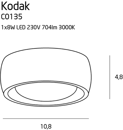 Prüfen Plafond Max Light Kodak C0135 LED weiß rund 10,8 cm 8W 3000K