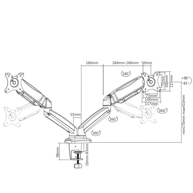Zeige Tischhalterung für zwei Monitore - Gasfeder - 13-32" Tischhalterung für zwei Monitore - Gasfeder - 13-32"