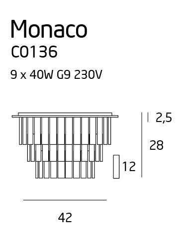 Prüfen Plafond Max Light Monaco C0136 chrom Glas Metall 42 cm 9xG9