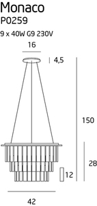 Pendelleuchte Max Light Monaco P0259 Chrom Glas 9-flammig 42 cm small 2