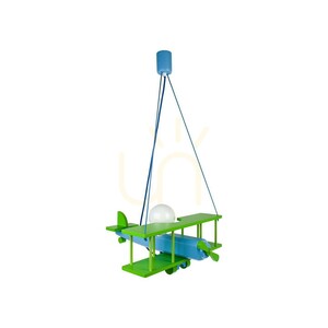Große Kinderzimmer-Pendelleuchte Hellux Samolot 1041114, grün-hellblau, E27 small 1