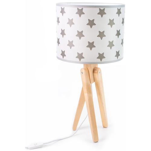 Prüfen Hellux Trivet 4210111 Kinder-Tischlampe – Naturholz, graue Sterne