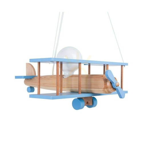 Prüfen Hellux Samolot 1041141 Holz-Pendelleuchte, großes Flugzeug, hellblau und natur, E27