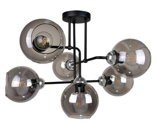 Prüfen Kronleuchter Keter Lighting COSMO 1252, 6×E27, Schwarz/Chrom, Rauchglas