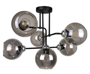 Kronleuchter Keter Lighting COSMO 1252, 6×E27, Schwarz/Chrom, Rauchglas small 0