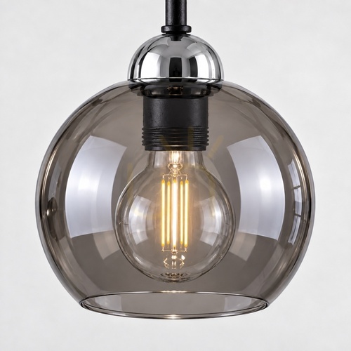 Prüfen Kronleuchter Keter Lighting COSMO 1252, 6×E27, Schwarz/Chrom, Rauchglas