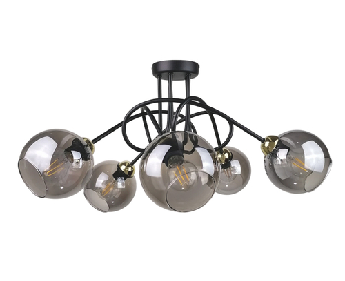 Prüfen Deckenleuchte Keter Lighting RING 1277, Schwarz-Gold, 5×E27, Rauchglas