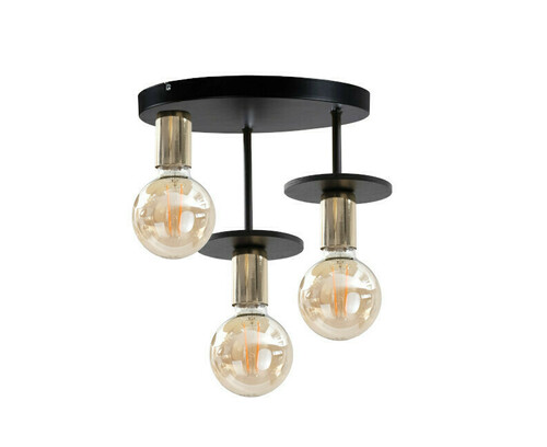 Prüfen Keter Lighting SATURN BLACK 411 Deckenleuchte – 3xE27 max 60W, Metall und Sperrholz, Messingfassungen, 30 cm
