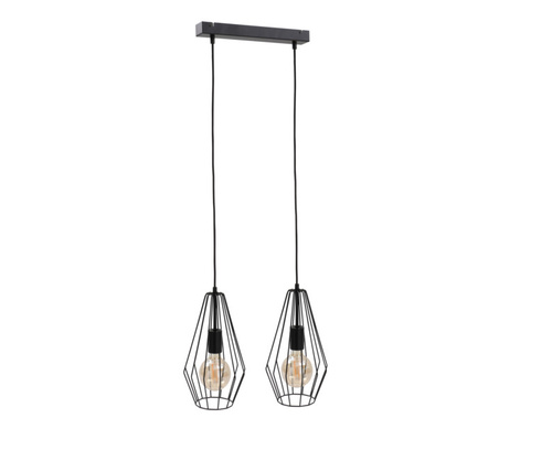 Prüfen Schwarze Draht-Pendelleuchte Keter Lighting Lex 436, 2 × E27, Leiste 50 cm