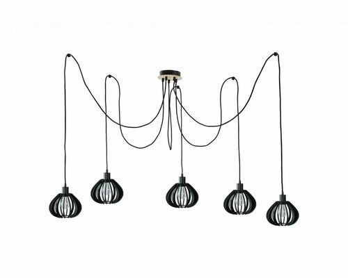 Prüfen Pendelleuchte Keter Lighting NICOLETA 819 schwarz/Holz 5×E27 200 cm