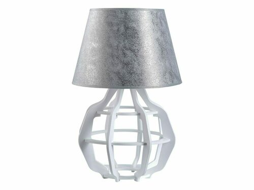 Prüfen Nachttischlampe BENTO WHITE SILVER 1xE27 weißes Sperrholz, silberner Schirm Keter 916