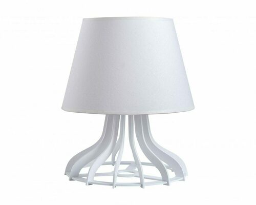 Prüfen LEA Tischleuchte E27 60W weiß Sperrholz Stoffschirm 34 cm Keter Lighting 947