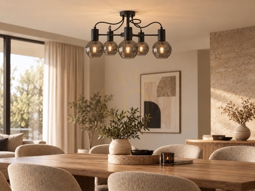 Prüfen Decken-Kronleuchter Keter Lighting LIV BLACK 1761, schwarz, Rauchglas, 5×E27