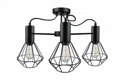 Prüfen Keter Lighting Lars Black 1776 Deckenleuchte, 3 × E27 max 60 W, Drahtkäfig-Schirme, 60 × 60 × 39 cm
