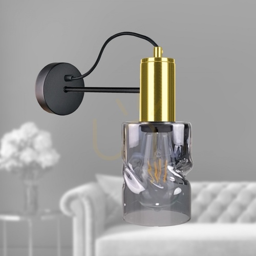 Prüfen Keter Lighting INGER 1786 Wandleuchte schwarz-gold mit Rauchglas, 1×E27