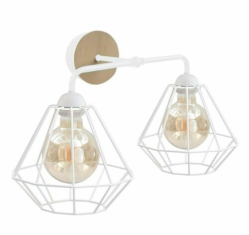 Prüfen Keter Lighting FOSKAL WHITE WOOD Wandleuchte, 2 × E27, weiße Drahtkorbschirme, Holzplatte