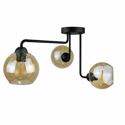 Prüfen Keter Lighting MONDE BLACK 1984 Deckenleuchte, 3×E27, schwarz mit honigfarbenem Glas