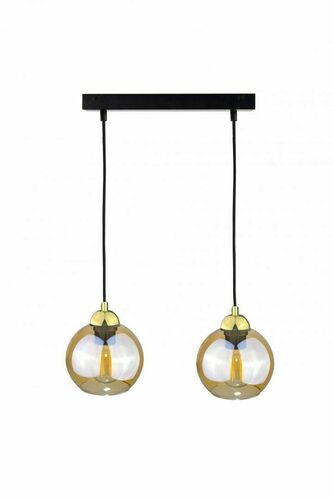 Prüfen Pendelleuchte 2×E27 AMBRE GOLD schwarz-gold mit honigfarbenem Glas