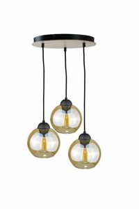 Keter Lighting AMBRE WOOD 2021 Pendelleuchte, 3×E27, honigfarbenes Glas, 30 cm small 0