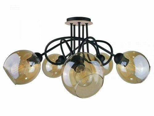 Prüfen Keter Lighting Venus Wood 2030 Deckenleuchte, 5 × E27 max 60 W, Honigglas, Holz und Metall, 70 × 70 × 32 cm