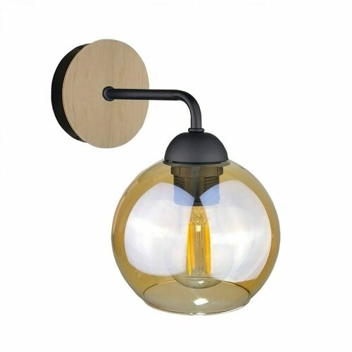Prüfen Keter Lighting MELLE WOOD 2031 Wandleuchte, 1xE27, schwarz mit Holz und honigfarbenem Glas
