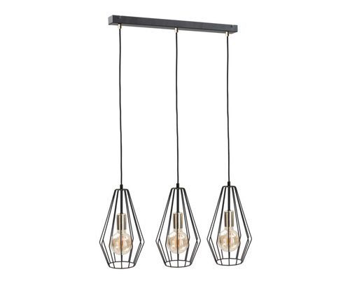 Prüfen Pendelleuchte Keter Lighting LEX GOLD 433 – 3×E27, schwarze Drahtschirme, goldene Fassungen, 60-cm-Leiste