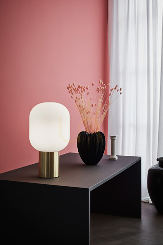 Prüfen Tischlampe Markslojd BROOKLYN 107868 weiß gebürstetes Messing 44 cm Glas
