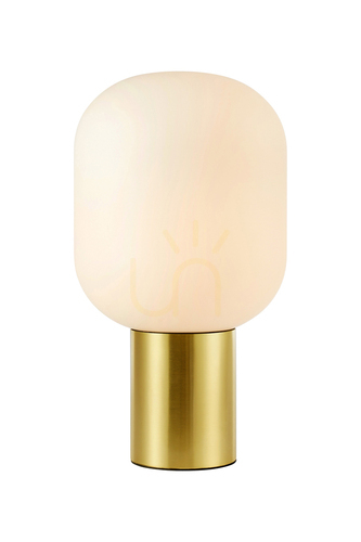 Prüfen Tischlampe Markslojd BROOKLYN 107868 weiß gebürstetes Messing 44 cm Glas