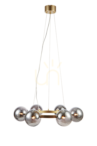 Prüfen Pendelleuchte Markslojd Circle 6-flammig Gold Rauchglas G9 71 cm 108050