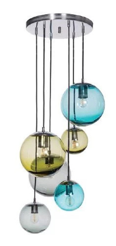 Prüfen Famlight Bacan Pendelleuchte – Set mit 6 Glaskugeln, Edelstahl