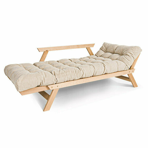 Prüfen WoodMan Allegro Schlafsofa – Buche massiv, Futon-Matratze 80x200 cm, cremefarbener Stoff, WUA-00375